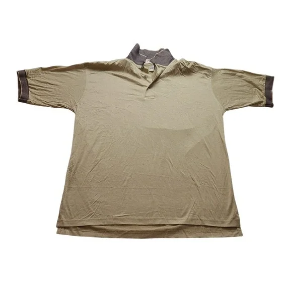Golf Where Men's Large Tan Mercerized Cotton Short Sleeve Polo Shirt Grey Trim - Picture 1 of 13